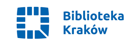 Biblioteka Kraków - niebieski logotyp i napis.